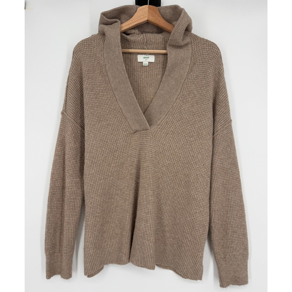 Aerie Tan Brown‎ CozyUp Waffle Sweater Hoodie Oversized Sz S
